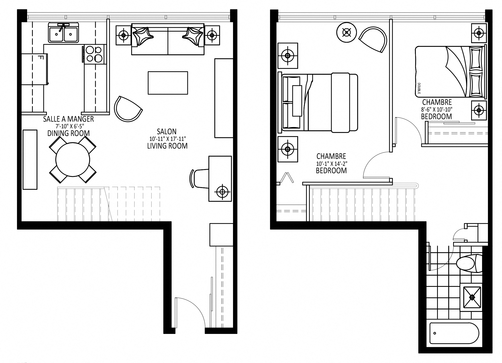 Floor plan for 2 beds, 1 bath, 835 sqft